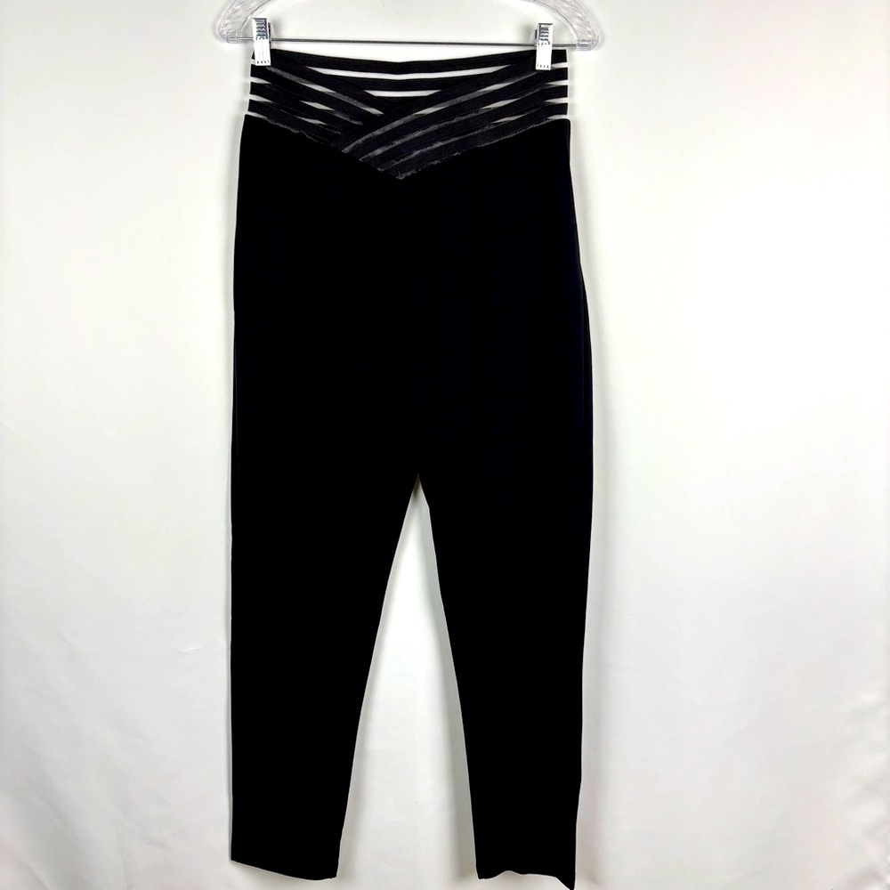 Yozy Women Black Track Pants with Unique Mesh Waistband -L